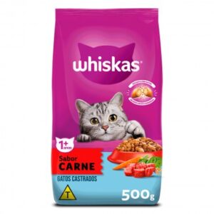 RACAO WHISKAS GATOS CASTRADOS CARNE 500G